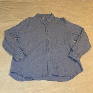 ORVIS Womens Size XXL 2X Blue Linen Blend Roll Tab Long Sleeve Button Down Shirt